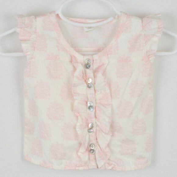 Egg Baby Infant 3-6 Months White Pink Tree Print Button Up Ruffle Sleeve Blouse - Picture 1 of 9